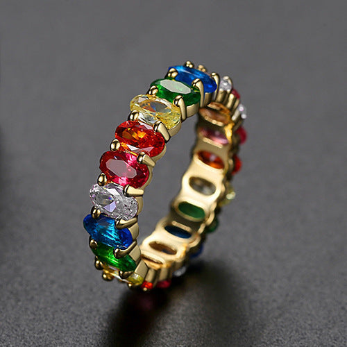 Colorful Women's Copper Inlaid Zirconium Ring - Norellé