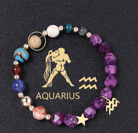 Twelve Constellations Bracelets Natural Stone Hemp Stone Cut Surface Eight Planets - Norellé
