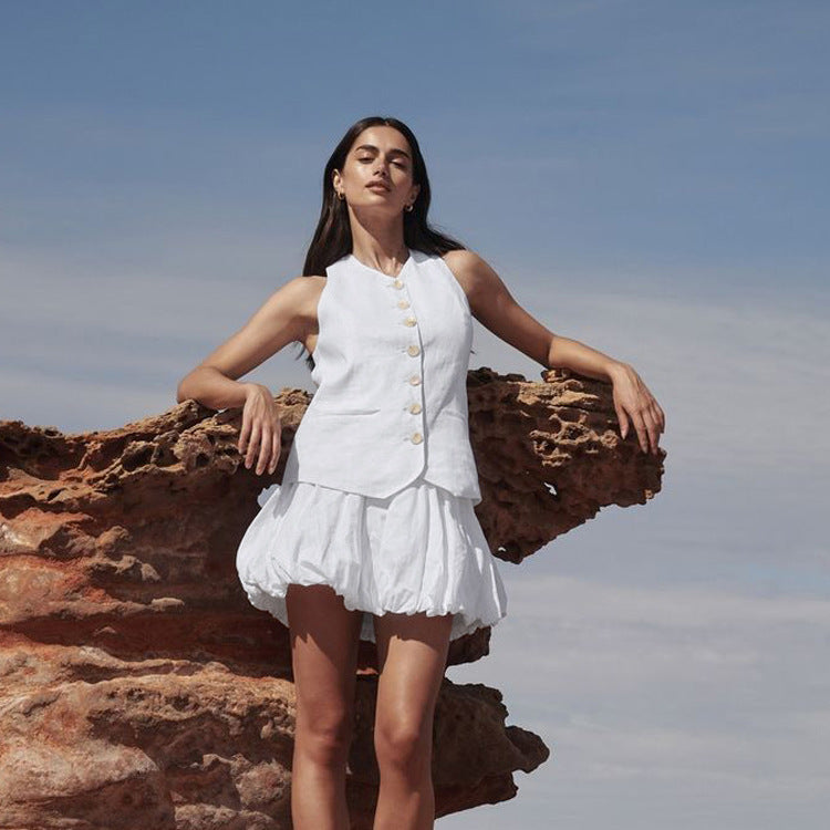 Cotton Vest Bud Skirt Two-piece Set - Norellé