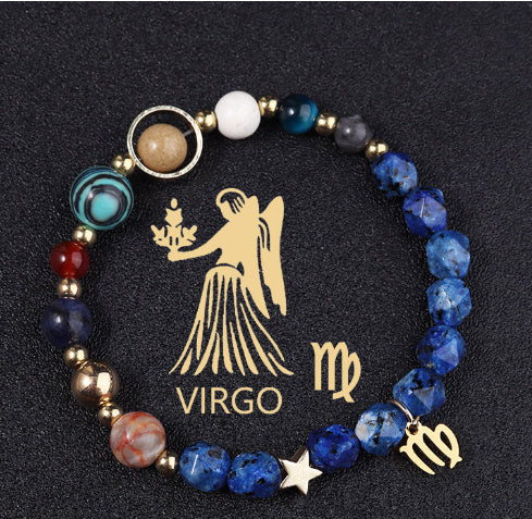 Twelve Constellations Bracelets Natural Stone Cut Surface Hemp Stone Eight Planets - Norellé