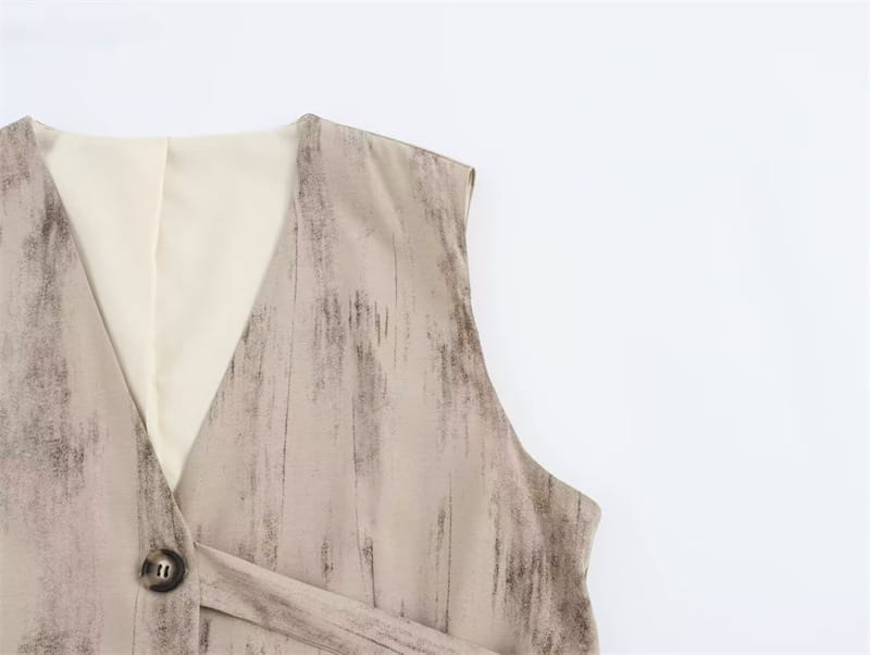 V-neck Buttons Decorative Lace-up Sleeveless Waistcoat Vest Wide-leg Casual Pants Suit