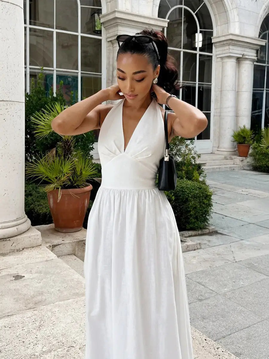 Halter Lace-up Backless Long Dress