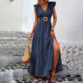 Women's Elegant V-Neck Maxi Dress - Norellé
