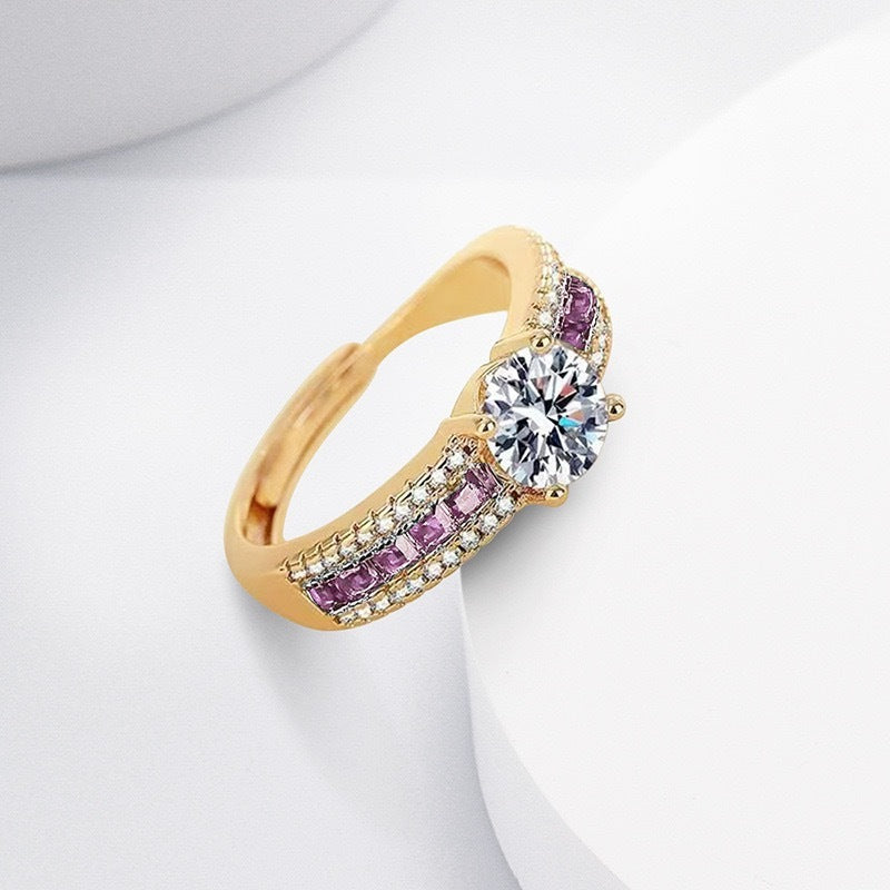 Zircon Micro-inlaid Starry Ring Champagne Gold Diamond Ring For Women - Norellé