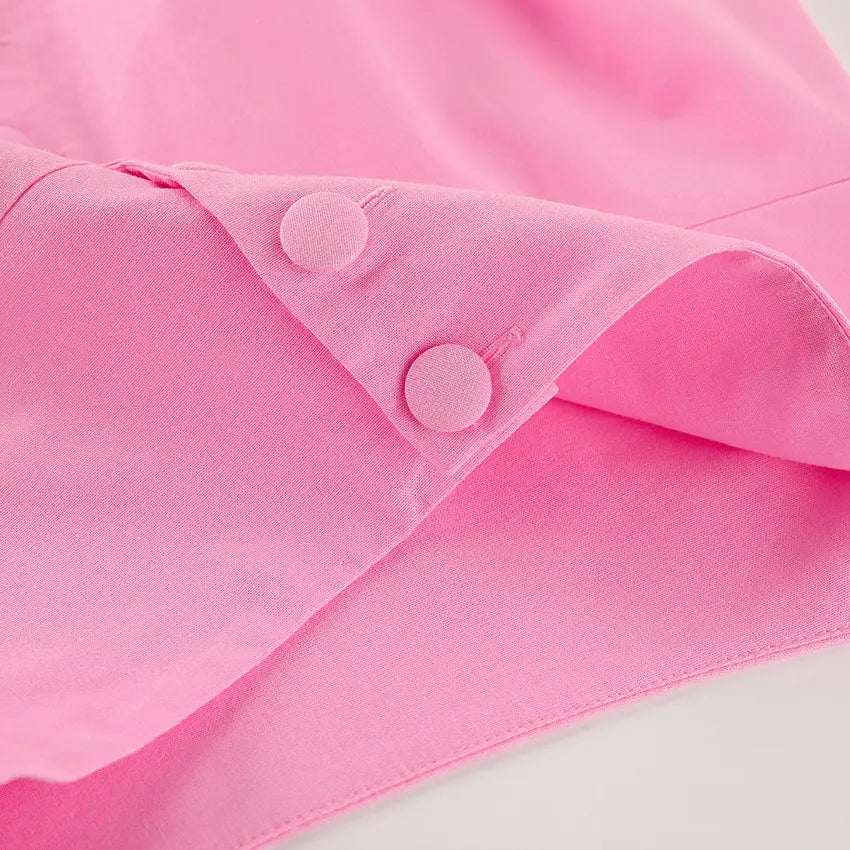 Cotton High Waist V-neck Dress Suit