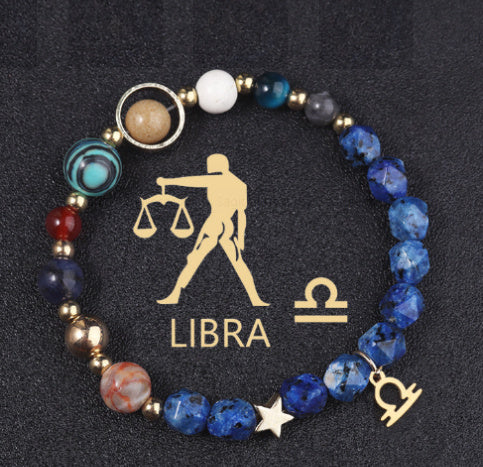 Twelve Constellations Bracelets Natural Stone Cut Surface Hemp Stone Eight Planets - Norellé