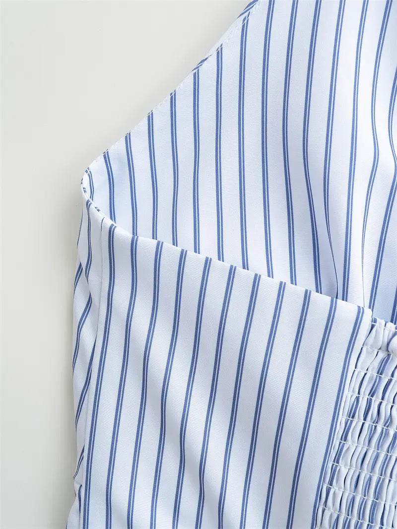 Striped Halter Backless Smocking Sling