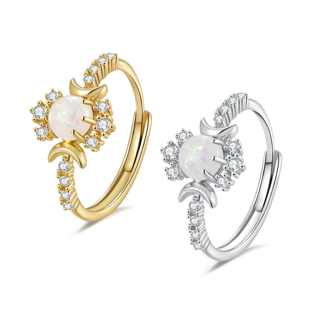 Platinum Round White Opal Glossy Double Moon Edge - Norellé