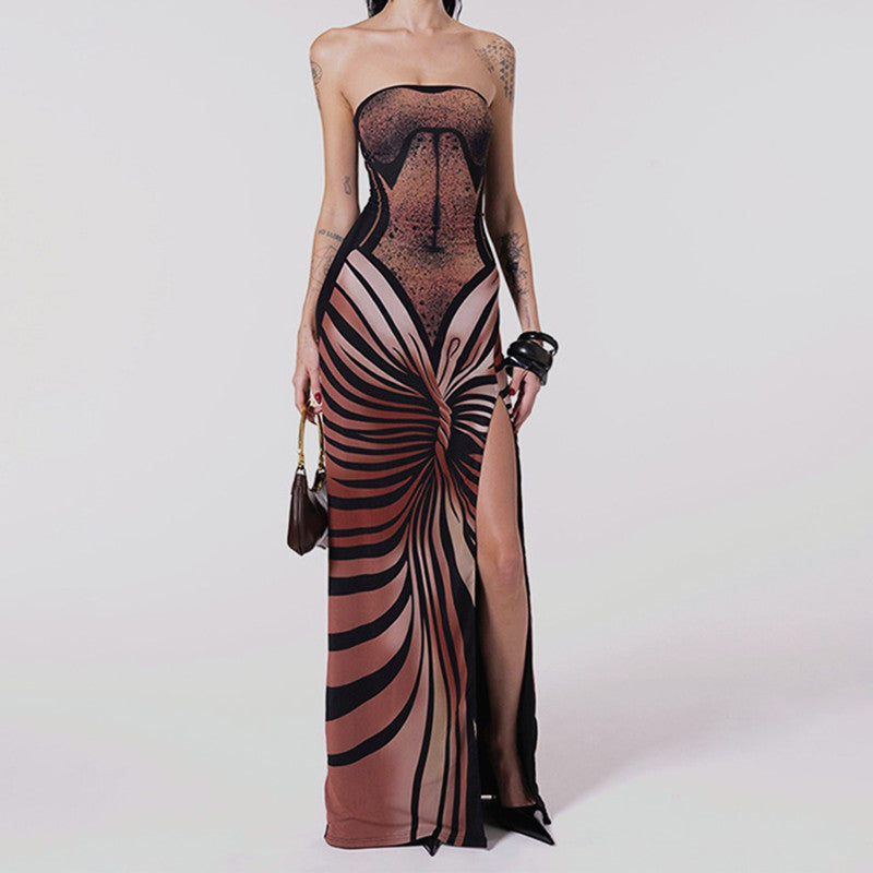 Women's Spring Clothing Tube Top Dress High Slit Long Dress - Norellé