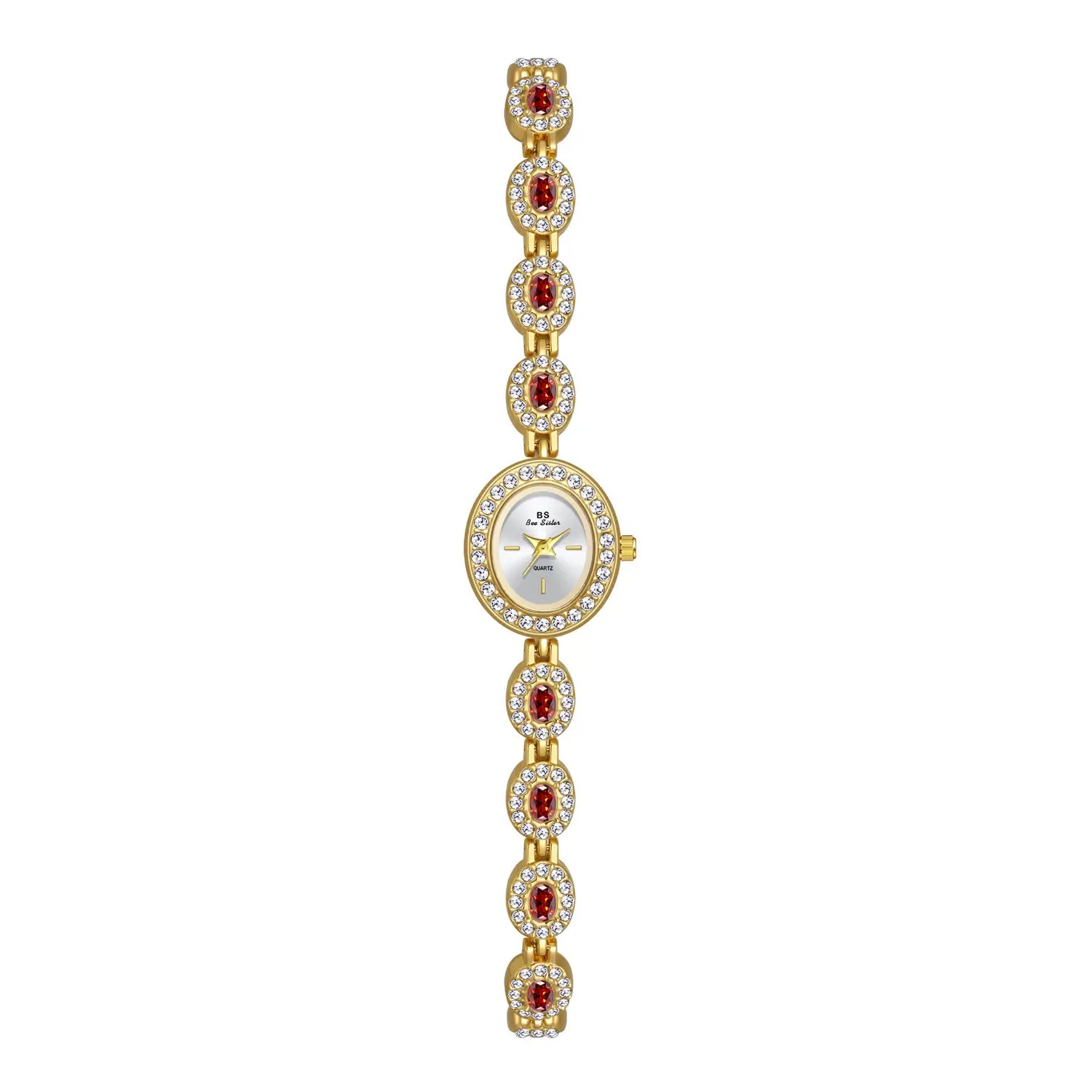 Mid-ancient Fashion Oval Colored Gems Rainbow Watch