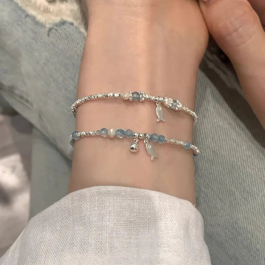 Summer Blue Beaded Silver Fish Bracelet - Norellé