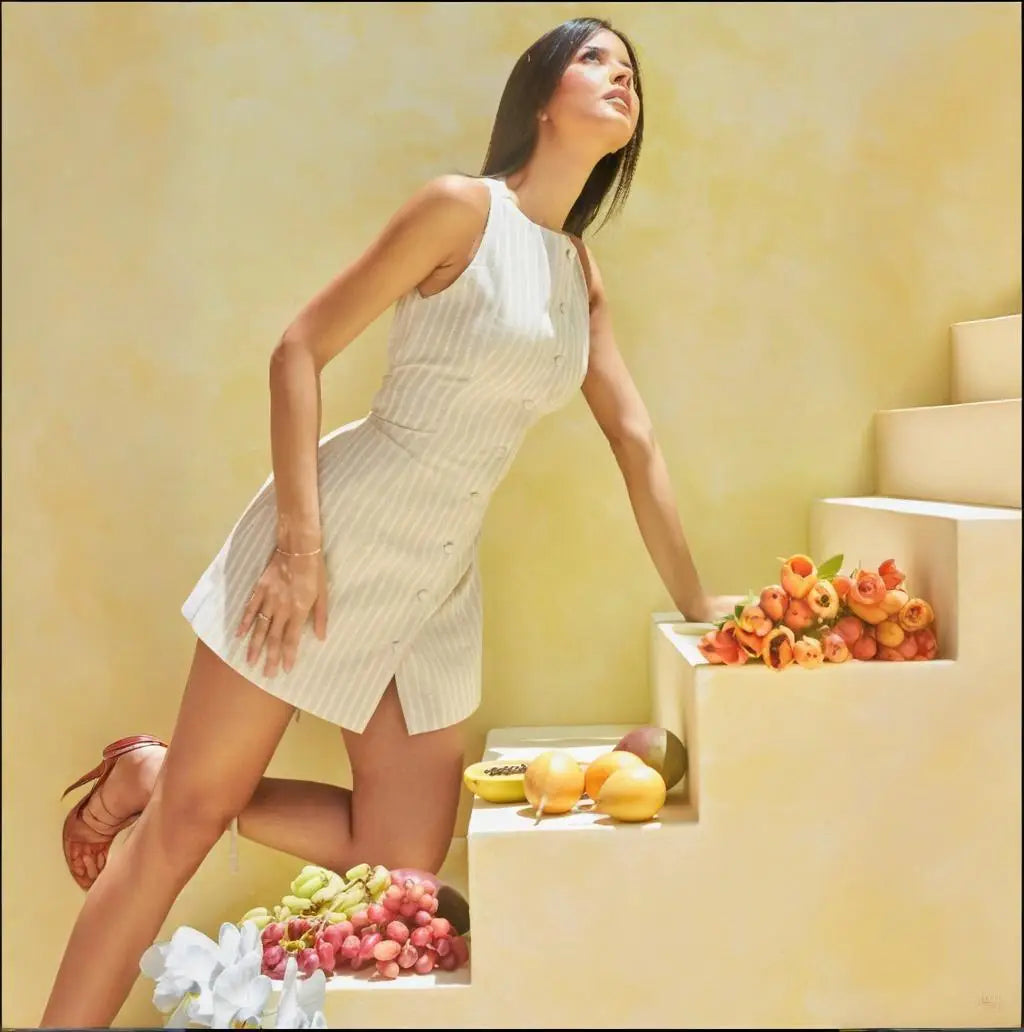 Solid Color Buttons Lace-up Waist Trimming Skirt Dress