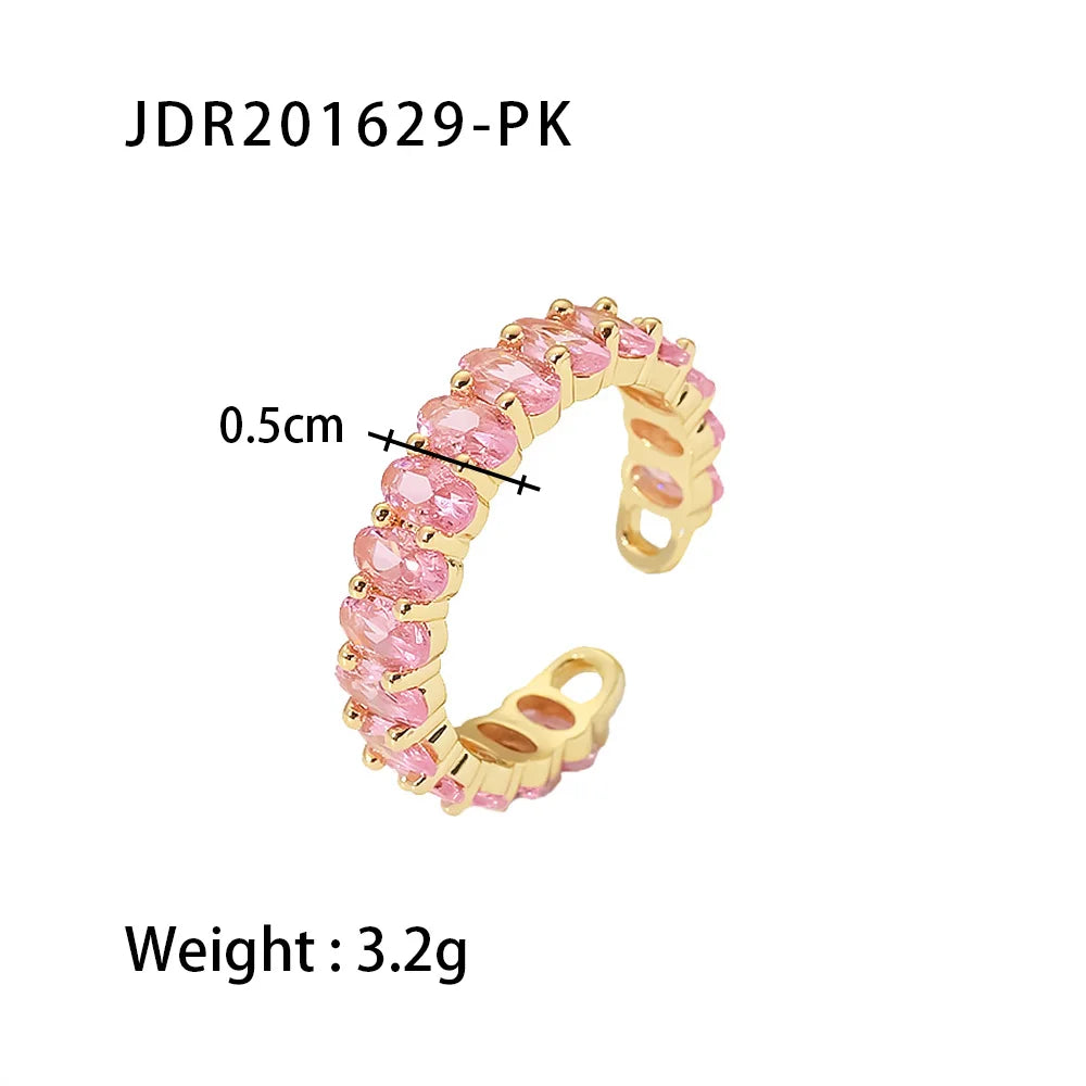 Colorful Jewelry Copper Cubic Zirconia Oval Rings