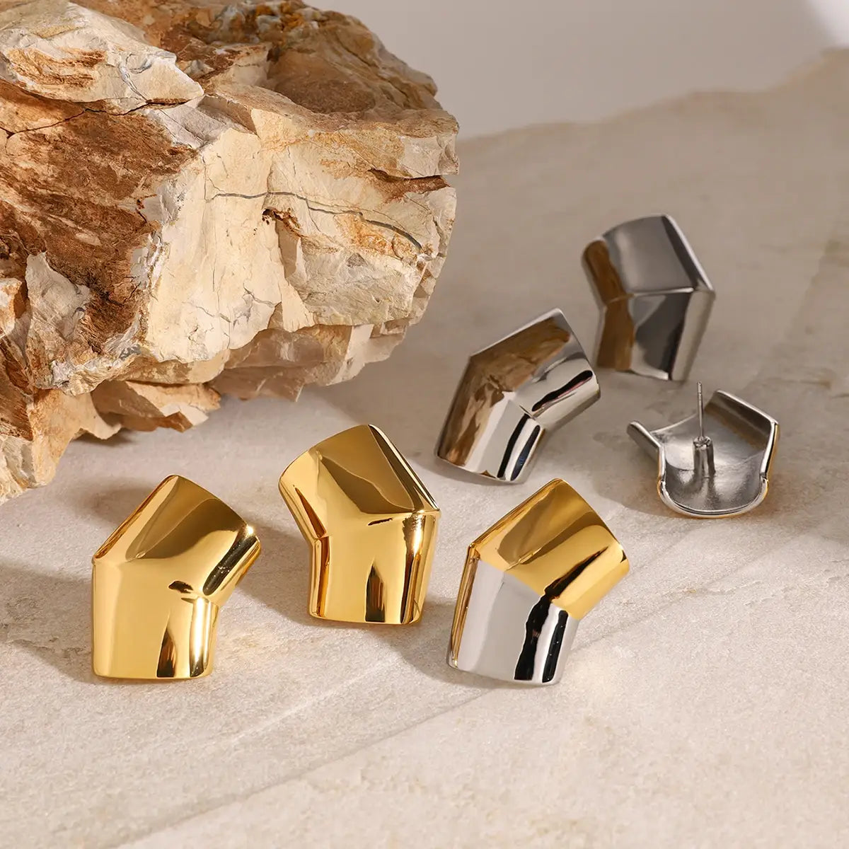 Geometric Waterproof Stainless Steel Square Stud Earrings