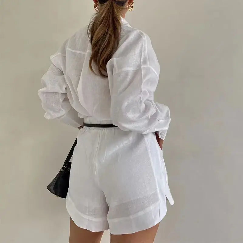 Women Summer Shorts Sets Long Sleeve Blouses with Short Pants 2 Pieces - Norellé