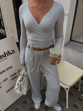 Loose Pants Leisure Suit Women Flare Sleeve Crop - Norellé
