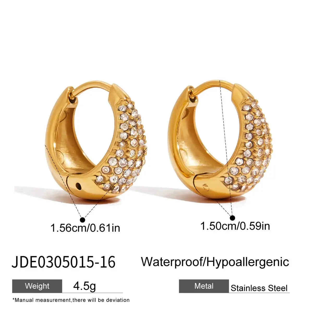 Zircon Chunky Hoop Earrings Stainless Steel