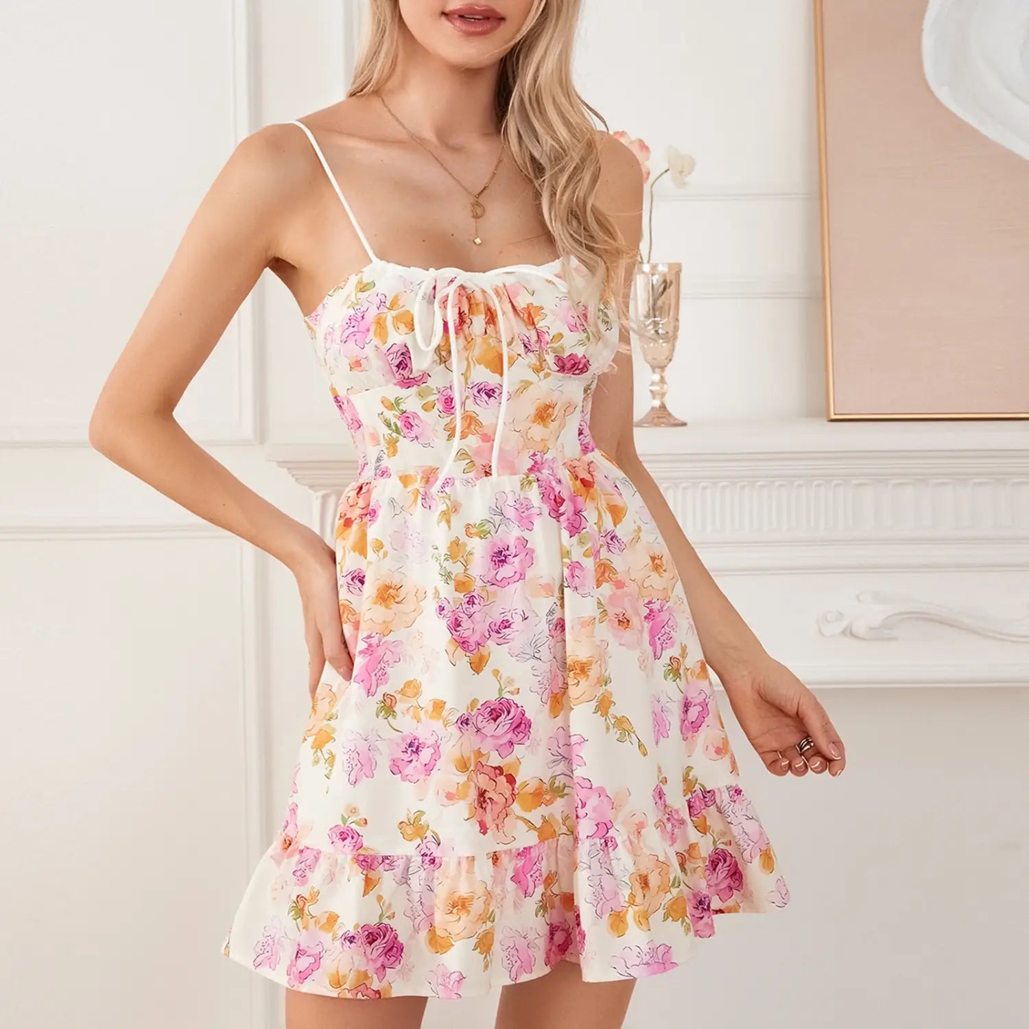 Elegant Women Summer Lace Floral Patchwork Corset Mini Dress