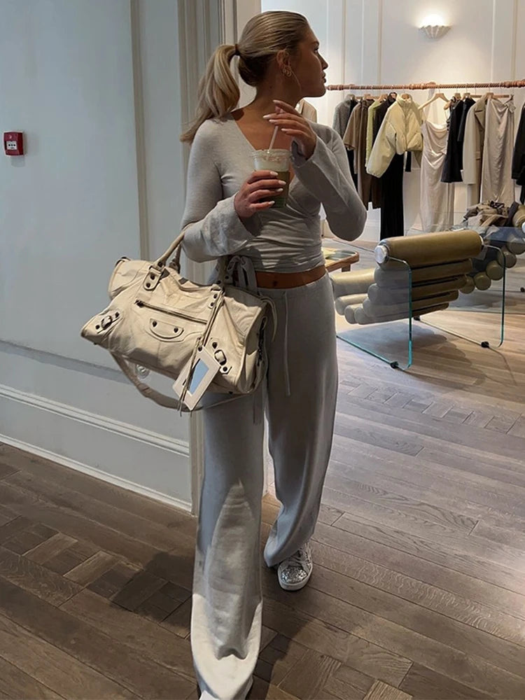 Loose Pants Leisure Suit Women Flare Sleeve Crop - Norellé