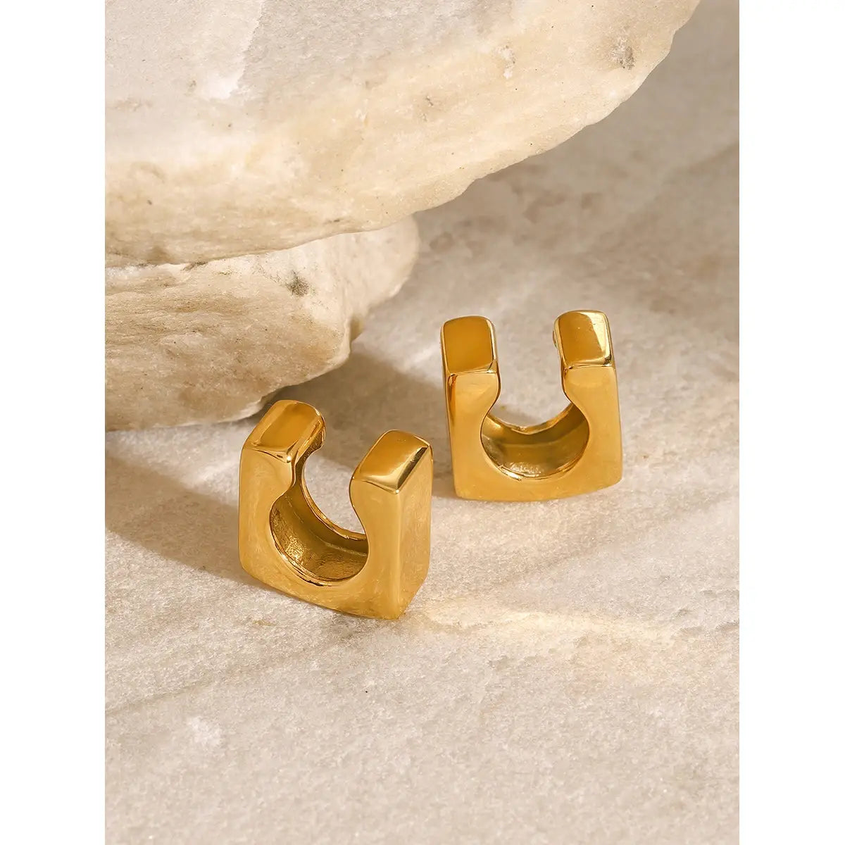 Unique Sterling Stainless Steel Glossy Square Ear Cuff