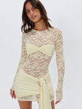 Patchwork Sheer Lace Bandage Women Dress - Norellé