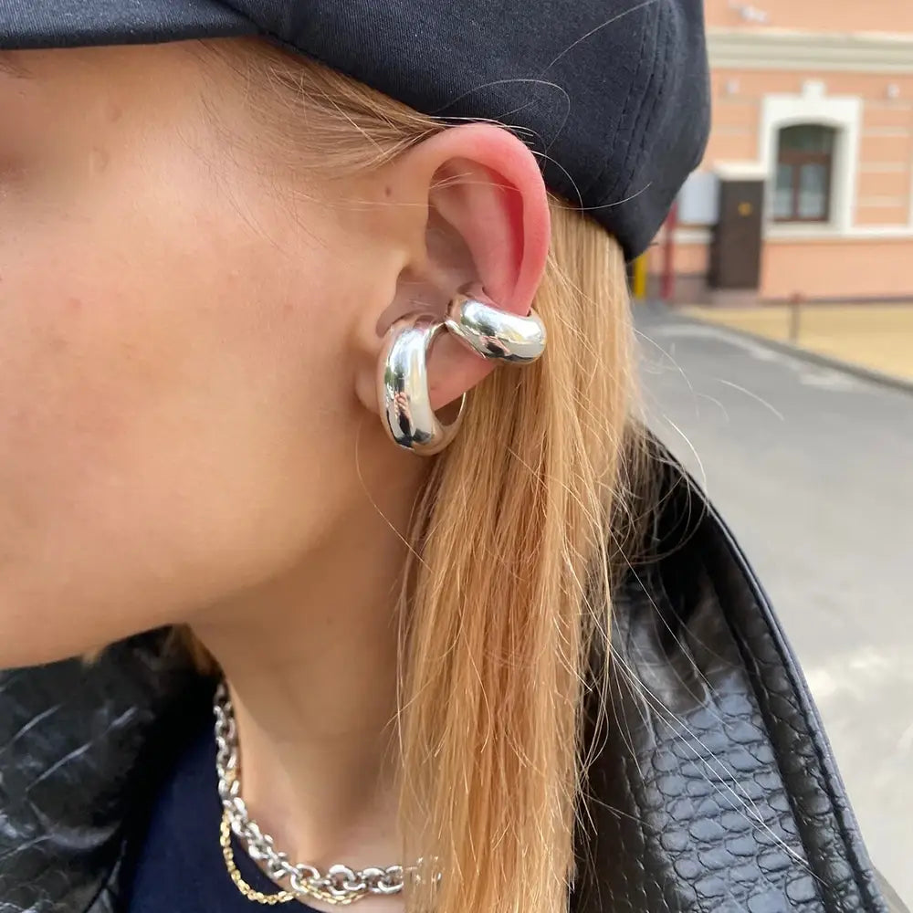 Stainless Steel Chunky Huggie Hoop Earrings