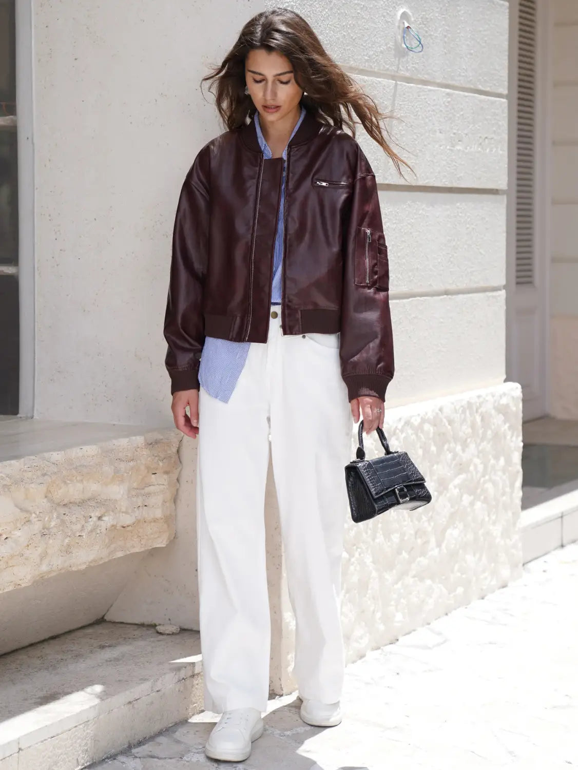 Women Stylish Autumn Pu Leather Bomber Jacket