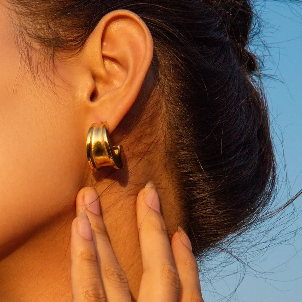 Minimalist Glossy Stainless Steel Metal Geometry Texture Stud Earrings