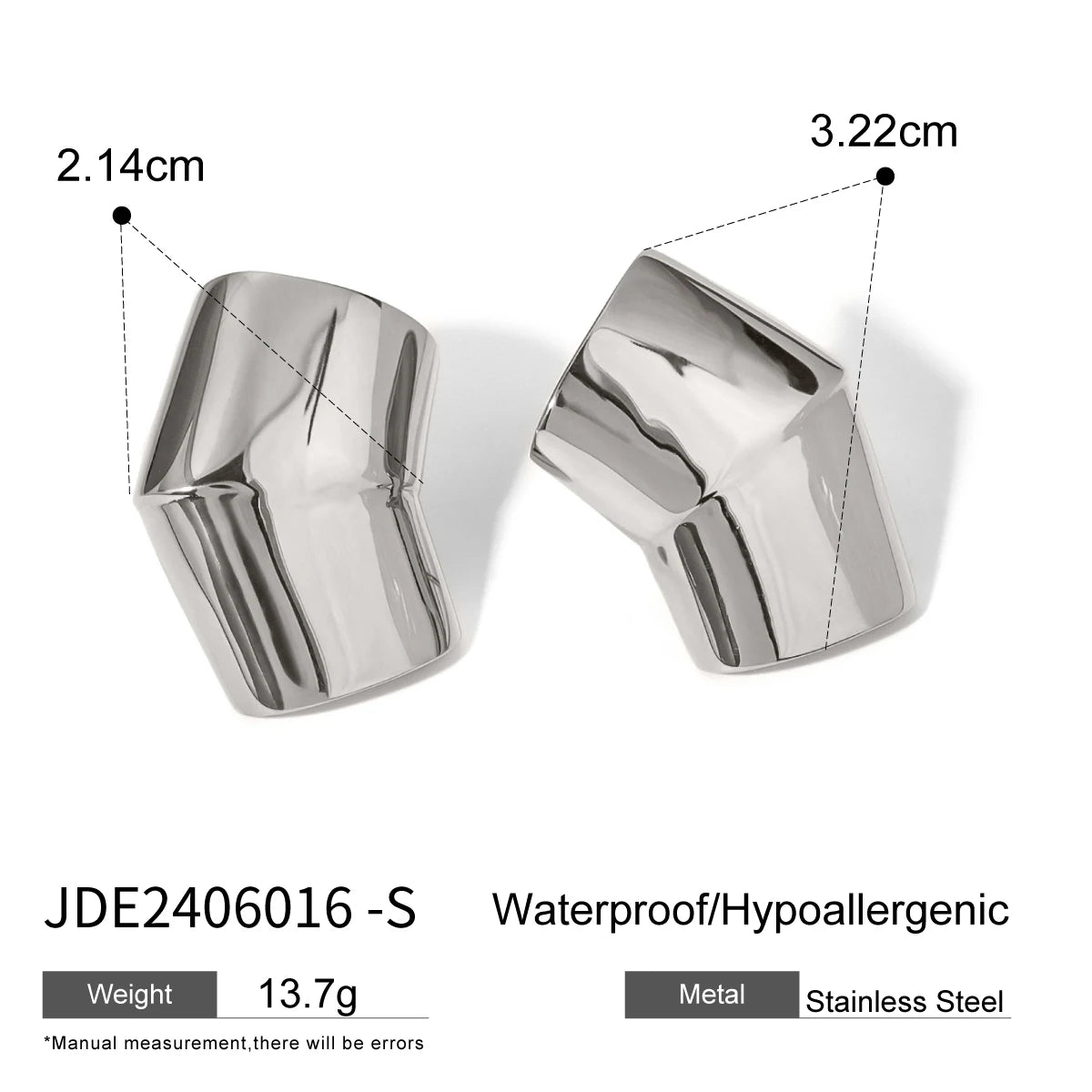 Geometric Waterproof Stainless Steel Square Stud Earrings