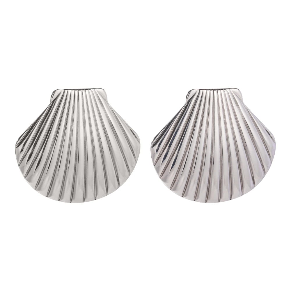 Stainless Steel Big Textured Shell Stud Earrings