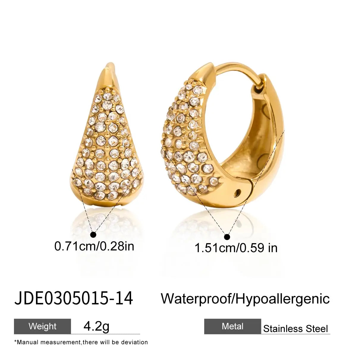 Zircon Chunky Hoop Earrings Stainless Steel