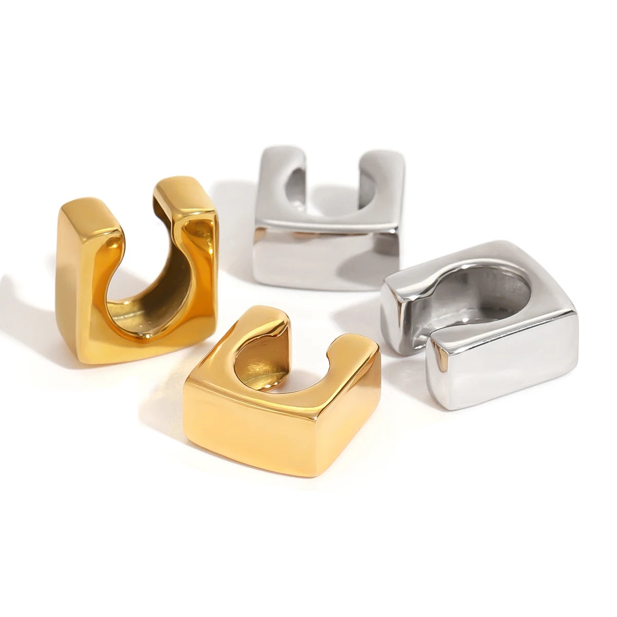 Unique Sterling Stainless Steel Glossy Square Ear Cuff