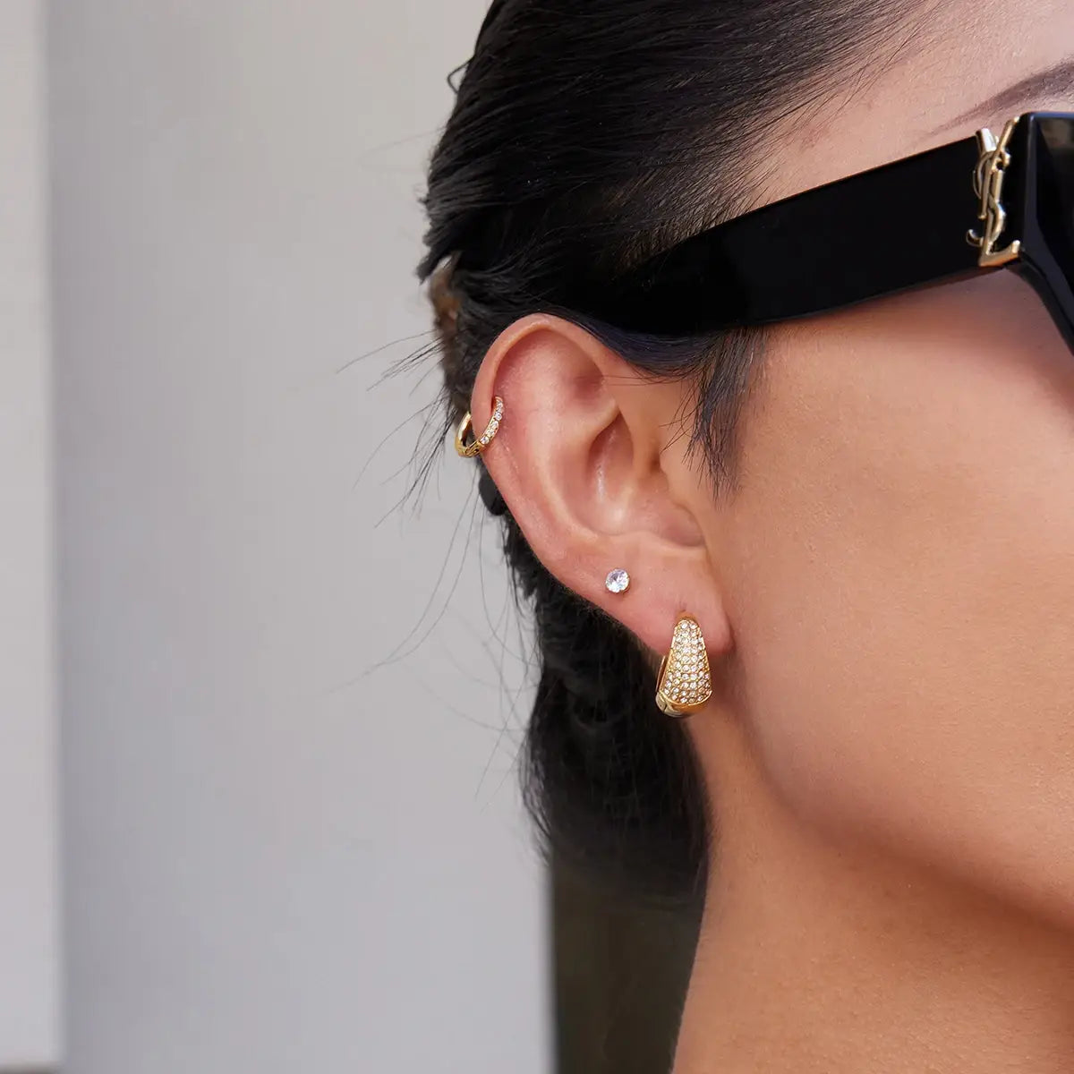 Zircon Chunky Hoop Earrings Stainless Steel