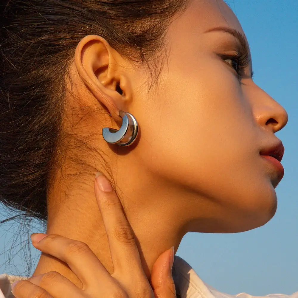 Minimalist Glossy Stainless Steel Metal Geometry Texture Stud Earrings