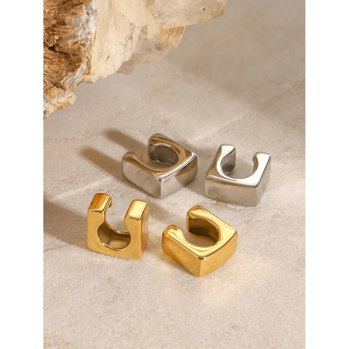 Unique Sterling Stainless Steel Glossy Square Ear Cuff