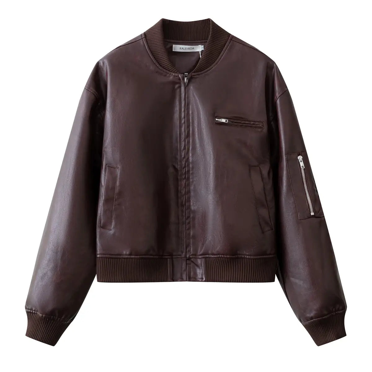 Women Stylish Autumn Pu Leather Bomber Jacket