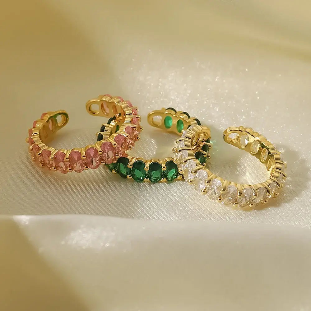 Colorful Jewelry Copper Cubic Zirconia Oval Rings