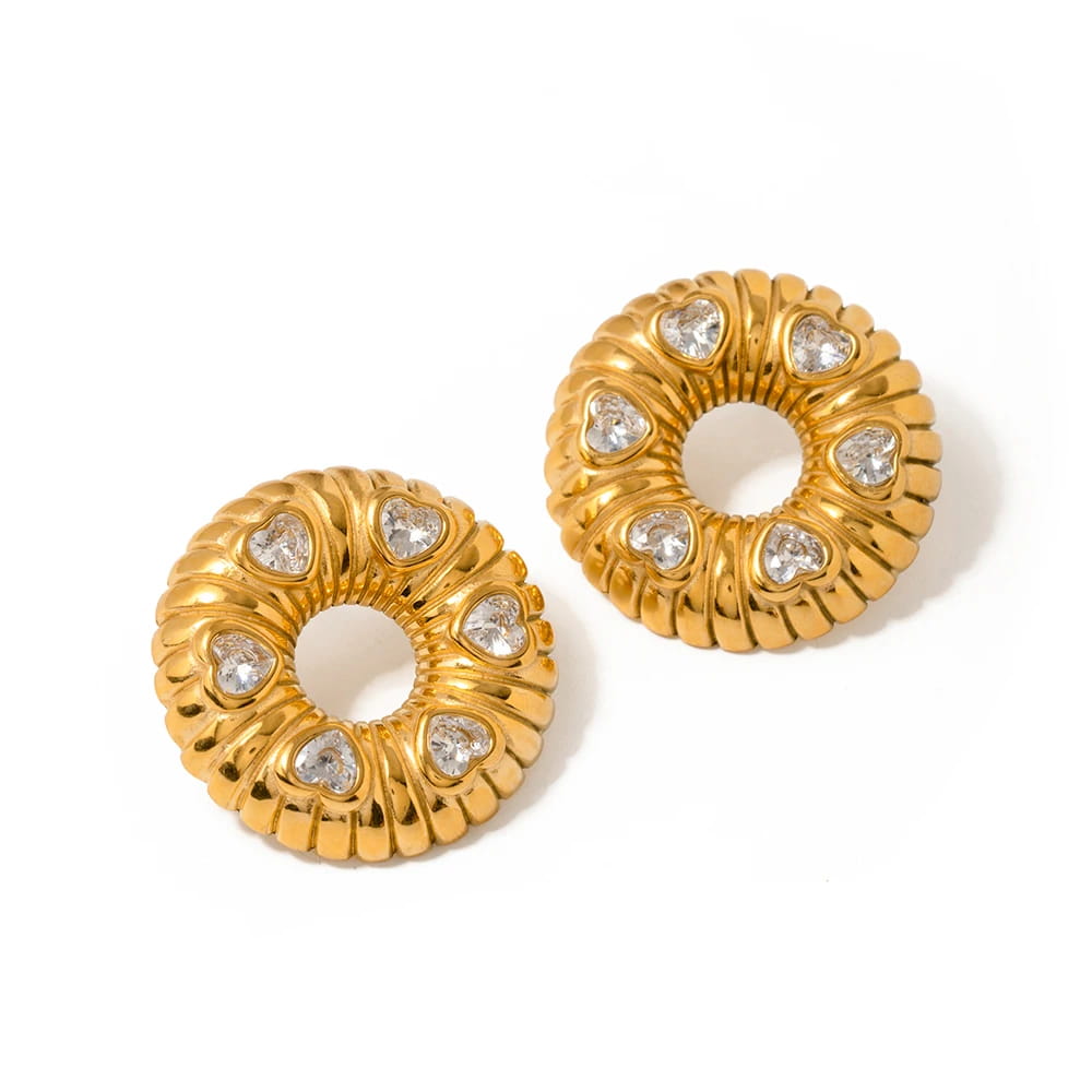 Stainless Steel Inlaid Black Zircon Bread Pattern O-shaped Earrings