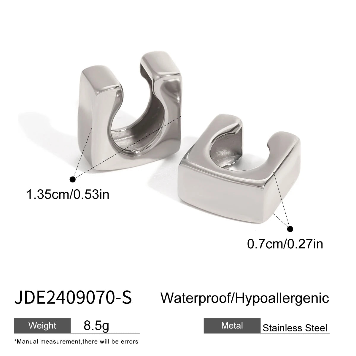 Unique Sterling Stainless Steel Glossy Square Ear Cuff