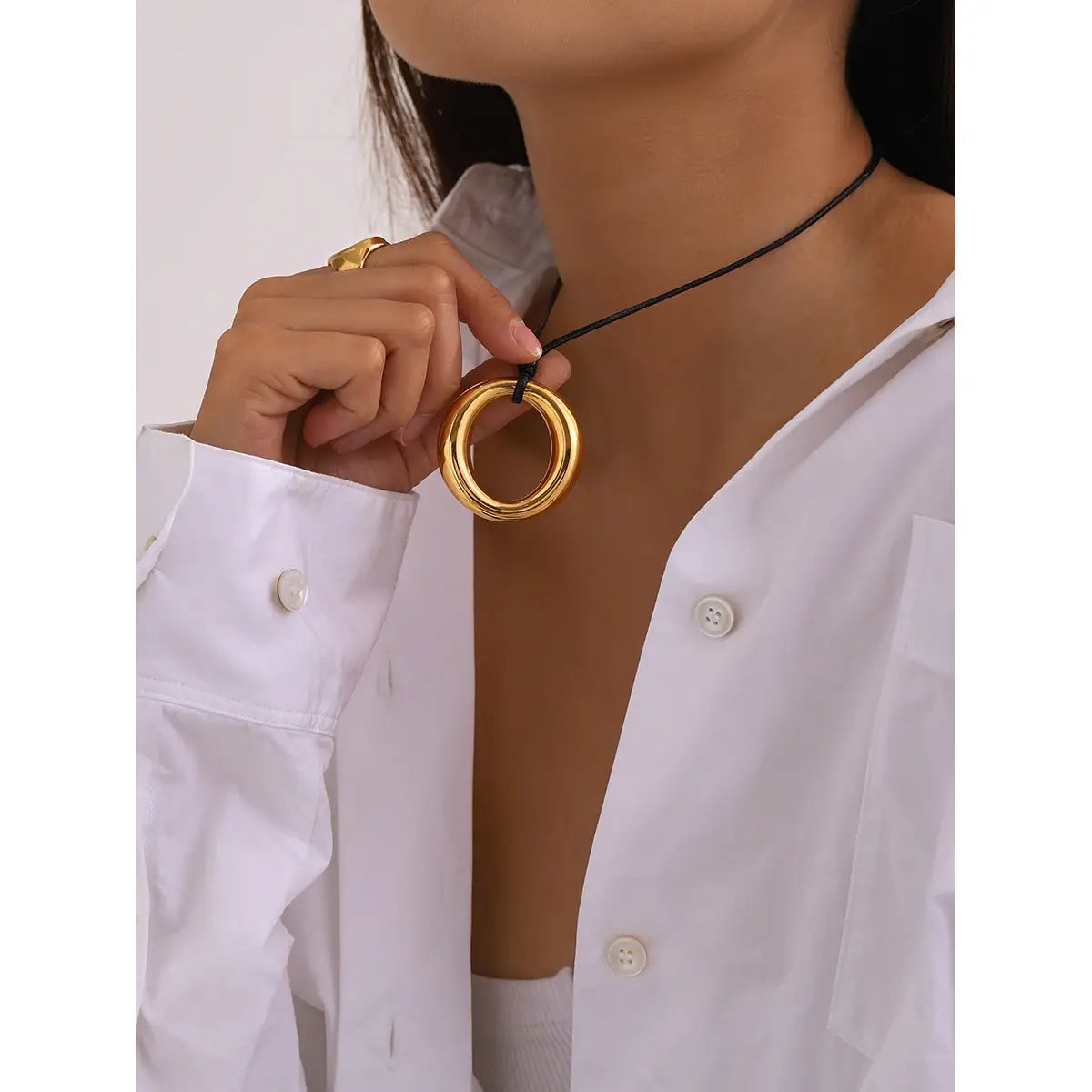 Stainless Steel Round Hollow Pendant Minimalist Necklace