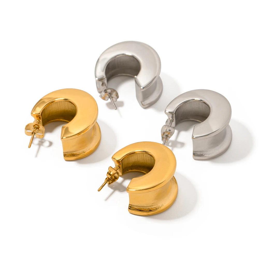 Minimalist Glossy Stainless Steel Metal Geometry Texture Stud Earrings