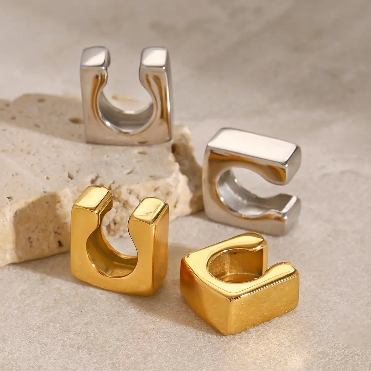 Unique Sterling Stainless Steel Glossy Square Ear Cuff