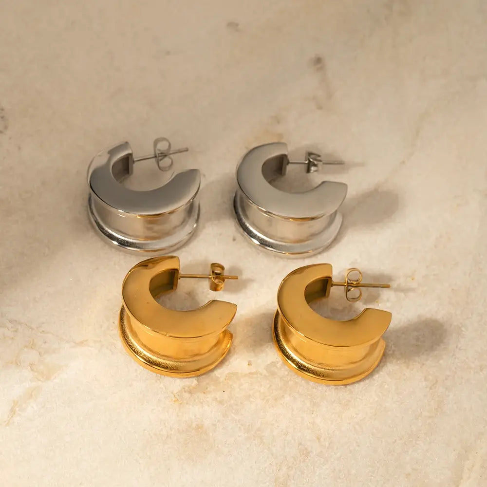 Minimalist Glossy Stainless Steel Metal Geometry Texture Stud Earrings