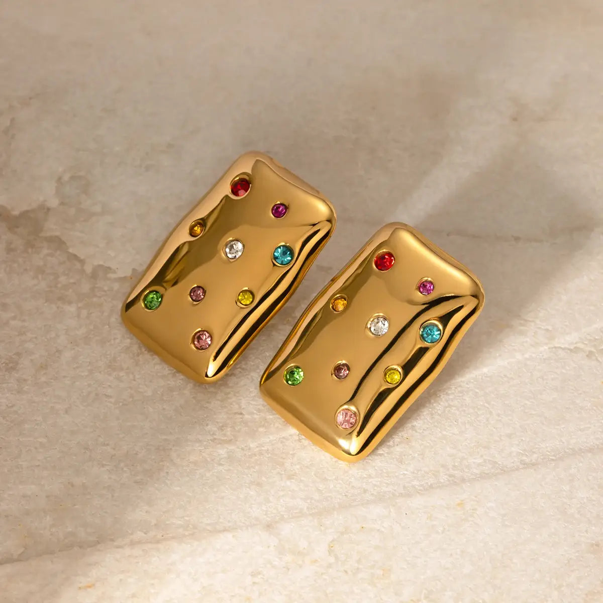 Colorful Cubic Zirconia Stainless Steel Stud Earrings for Women