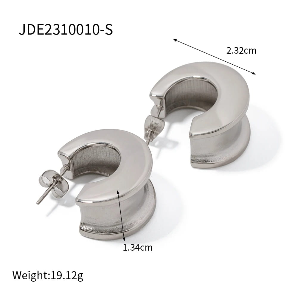 Minimalist Glossy Stainless Steel Metal Geometry Texture Stud Earrings