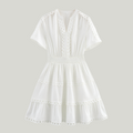 Hollow Design Tight Waist A Swing Short Sleeve Dress - Norellé
