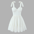 Sweet Cutout Embroidery Chic Lace Up Short Dress French Style V-neck - Norellé