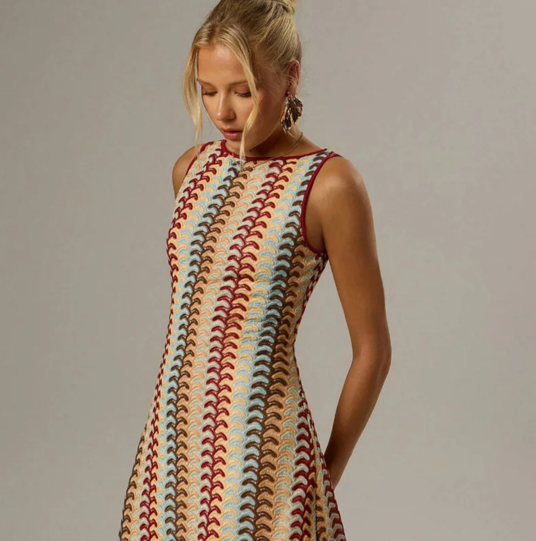 Irregular Printed Knitted Mini Dress For Women - Norellé