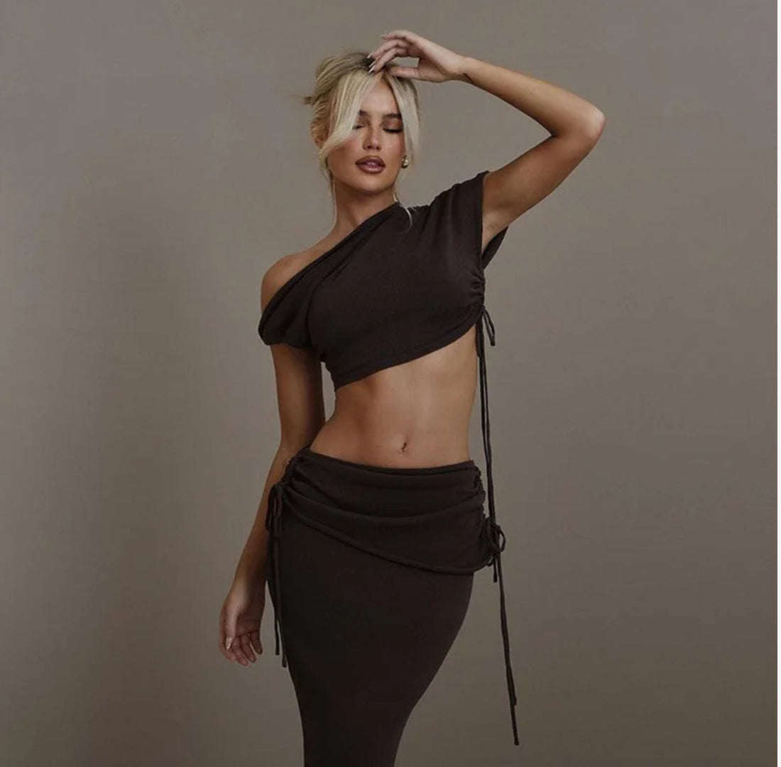 Asymmetric Drawstring 2 Piece Dress Sets - Norellé