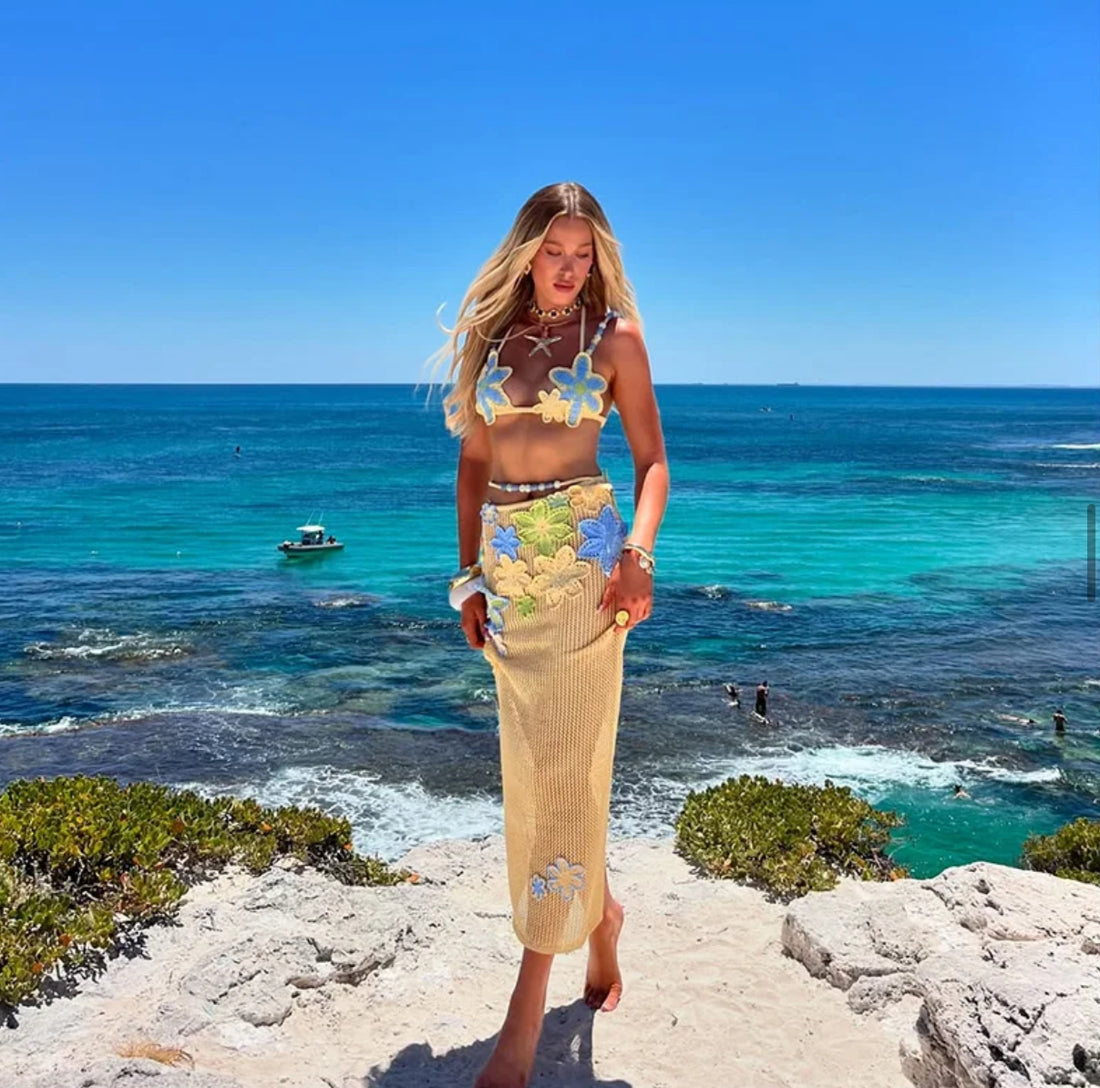 Bikini Vest Sloping Shoulder Top Skirt Women's 3 Pc Sets